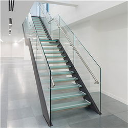 Prima straight staircase design with laminated glass tread glass railing indoor outdoor staircase PR-T42