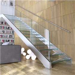Custom staircase glass railing designs carbon steel glasss straight staircase PR-T47