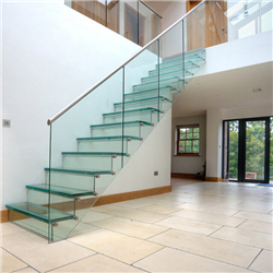 Indoor Modern L-shaped Straight Metal Glass Staircase PR-T51