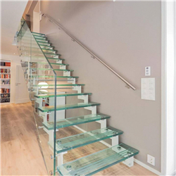 Mono stringer glass tread straight staircase carbon steel stringer stairs kits with glass railing PR-T56