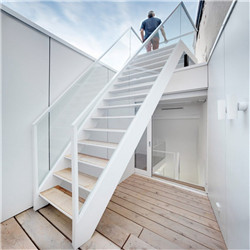 Customized stairs modern glass railing wood straight staircase 