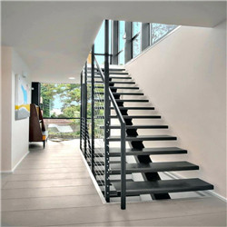 Carbon steel oak wood tread straight staircase design