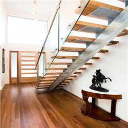 Modern oak wood tread wooden straight staircase