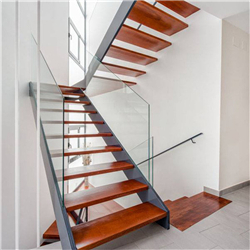 Prefabricated steel wood staircase u shaped staircase design residential steel stairs PR-T001
