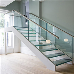 New style straight stairs indoor glass tread glass railing 