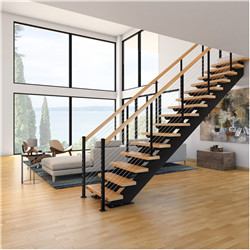 Modern steel staircase indoor solid wood straight staircase for home use