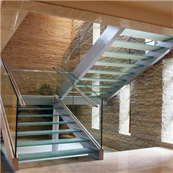 Modern glass floating straight stairs with glass tread and glass railing PR-T37