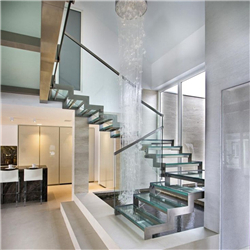 Modern build floating straight stairs interior laminated glass staircase PR-T49