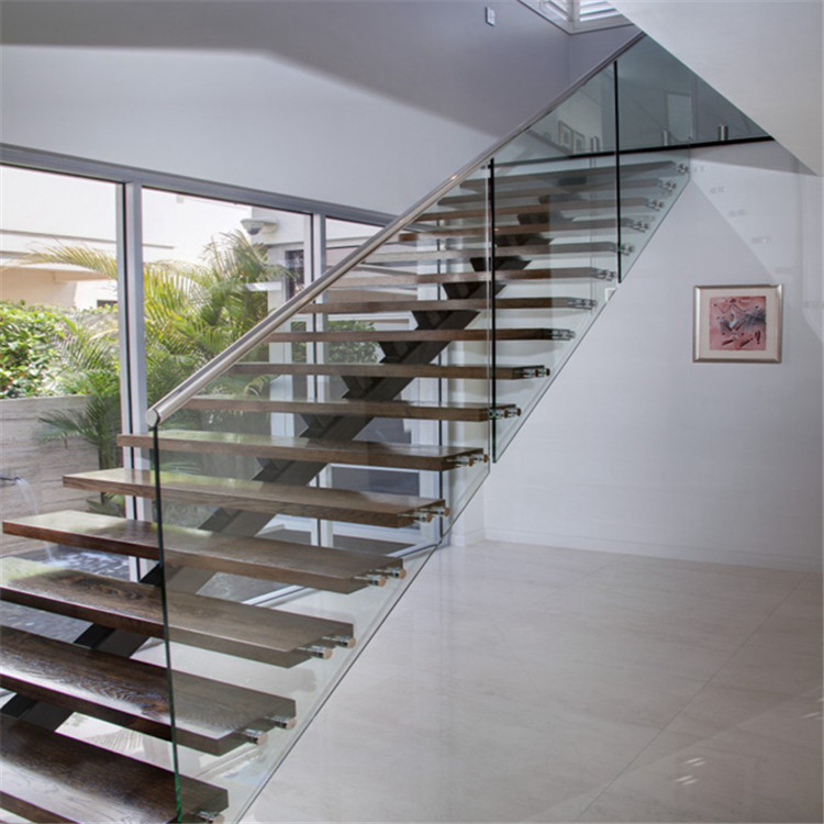 Modern Design Stainless Steel Frame Glass Steps Straight Stairs Side