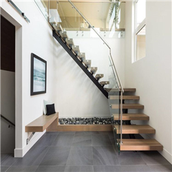 Prefabricated solid wooden corner straight staircase design PR-T61