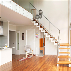 Fashion wood tread double mono straight staircase design indoors metal straight stairs PR-T065