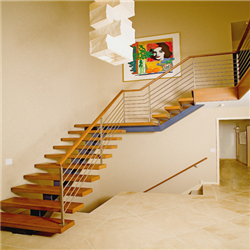 Prefab solid wood floating used steel glass straight staircase PR-T068