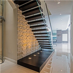 Prefabricated apartment building wood stairs design indoor wood tread floating stairs