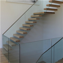 Invisible stringer straight stairs wood tread handrail contemporary floating staircase
