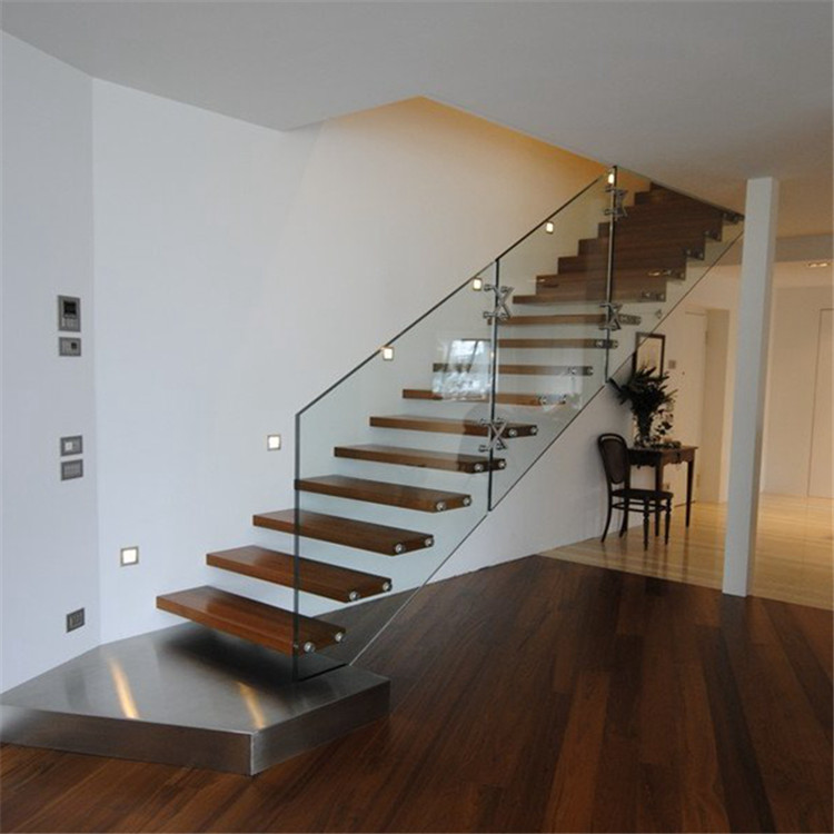 Floating stair enter wall type stair with glass step staircase