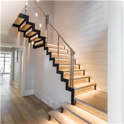 Interior u-shaped wooden glass straight staircase PR-T62