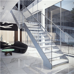 Custom Stainless Steel Tempered Glass Tread Straight Staircase