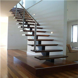 Indoor Stainless Steel Rod Railing Staircase Design with Wood Handrail