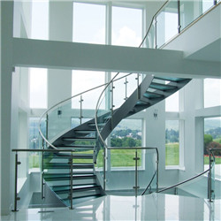 Modern Steel Glass Staircase Laminated Glass Curved Staircase  PR-RC58