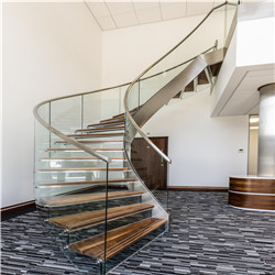 Modern Wood Curved Stairs   Customized Glass Railling Wood Step Staircase PR-RCW24