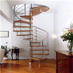 Home Use Powder Coating Steel Center Beam Wooden Tread Spiral Stairs 