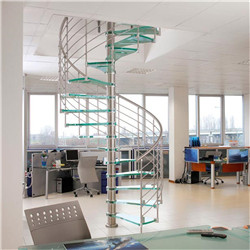 Indoor Decorative Spiral Staircase With Rod Stairs Railing Laminated Glass Treads