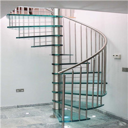 Modern Spiral Staircase With Stainless Steel Railing And Safety Glass Treads