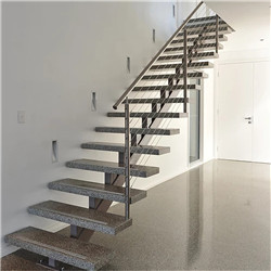 Indoor Straight Flight Staircase with Solid Wood Treads Glass Railing