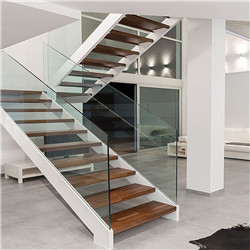 Modern Design Stair Glass Railing Timber Tread Flight Staircase