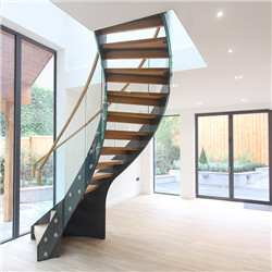 Commercial Curved Staircase Arc Staircase with Safety Glass Railing RCW38