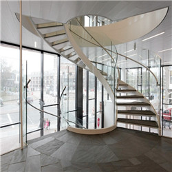 Customized Carbon Stainless Steel with Solid Wood Tread Curved Staircase RCW50