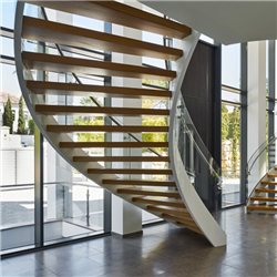 Modern Design Stainless Steel Wooden Curved Staircase Steel Structure Staircase PR-RCW51