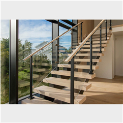Modern steel straight staircase design solid rubber wood for indoor