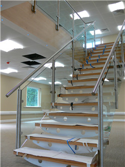Customized glass railing wood Handrail straight staircase 