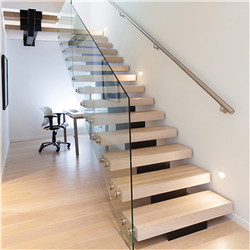 Stainless steel handrails and glass railing straight staircase