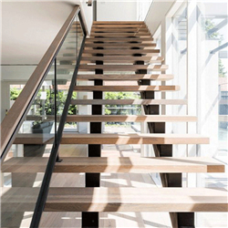 Solid rubber wood central beam  straight staircase designs