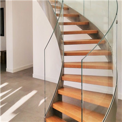 Glass Railing Wood Tread Wood Curved Staircase PR-RCW65