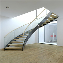 Indoor Steel Wooden Curved Staircase Solid Rubber Wood Staircases for Home Use PR-RC82