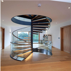 Indoor Wood Railing Used Steel Spiral Glass Timber Stairs 