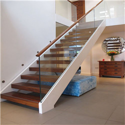 Modern Mild Steel Stringer Straight Staircase With Glass Railing