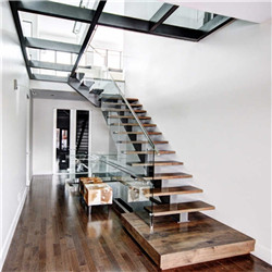 Hot mono beam frameless glass railing straight staircase 