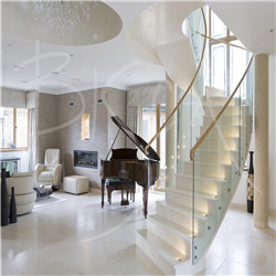 Small Space Curved Customized Curved Staircase with Frameless Glass Railing