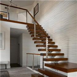 Modern Design  Glass Steps Carbon Tread Support Straight Staircase 