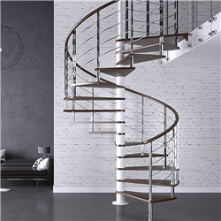 Spiral Staircase With Wood Tread And Horizontal Bar Railing