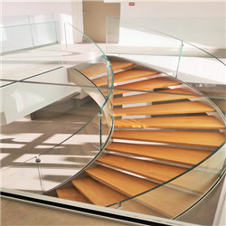 Art Stair Design Oak Wood Glass Metal Railing Curved Staircase