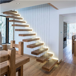 America red oak wood tread design floating staircase for house