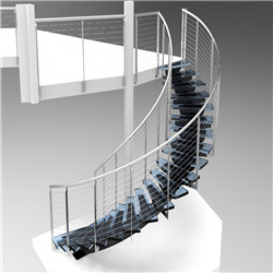 Hot Sale Wooden Floating Curved Staircase with 304 Stainless Steel Railing