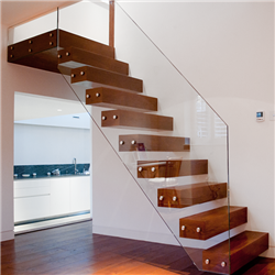 Wood tread invisible stringer with clear glass floating staircase 
