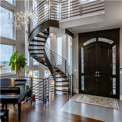 Double Steel Plates Stairs Curved Wooden Staircase