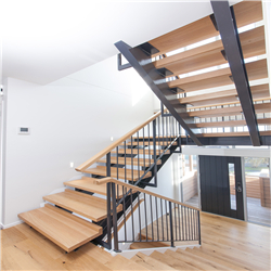 Prima custom stainless steel straight staircase design indoor solid wood treads staircase PR-T175